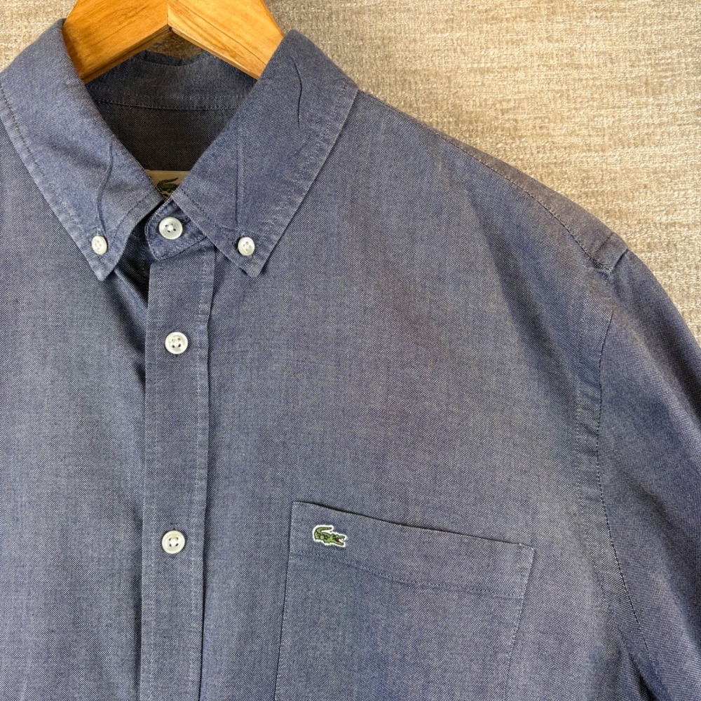 Lacoste Classic Fit Cotton Chambray Shirt Blue Oxford Button Down Mens XL Preppy